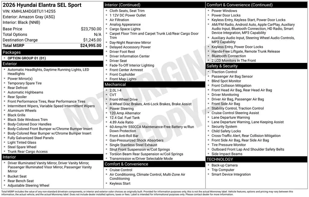 2026 Hyundai Elantra - $22,894