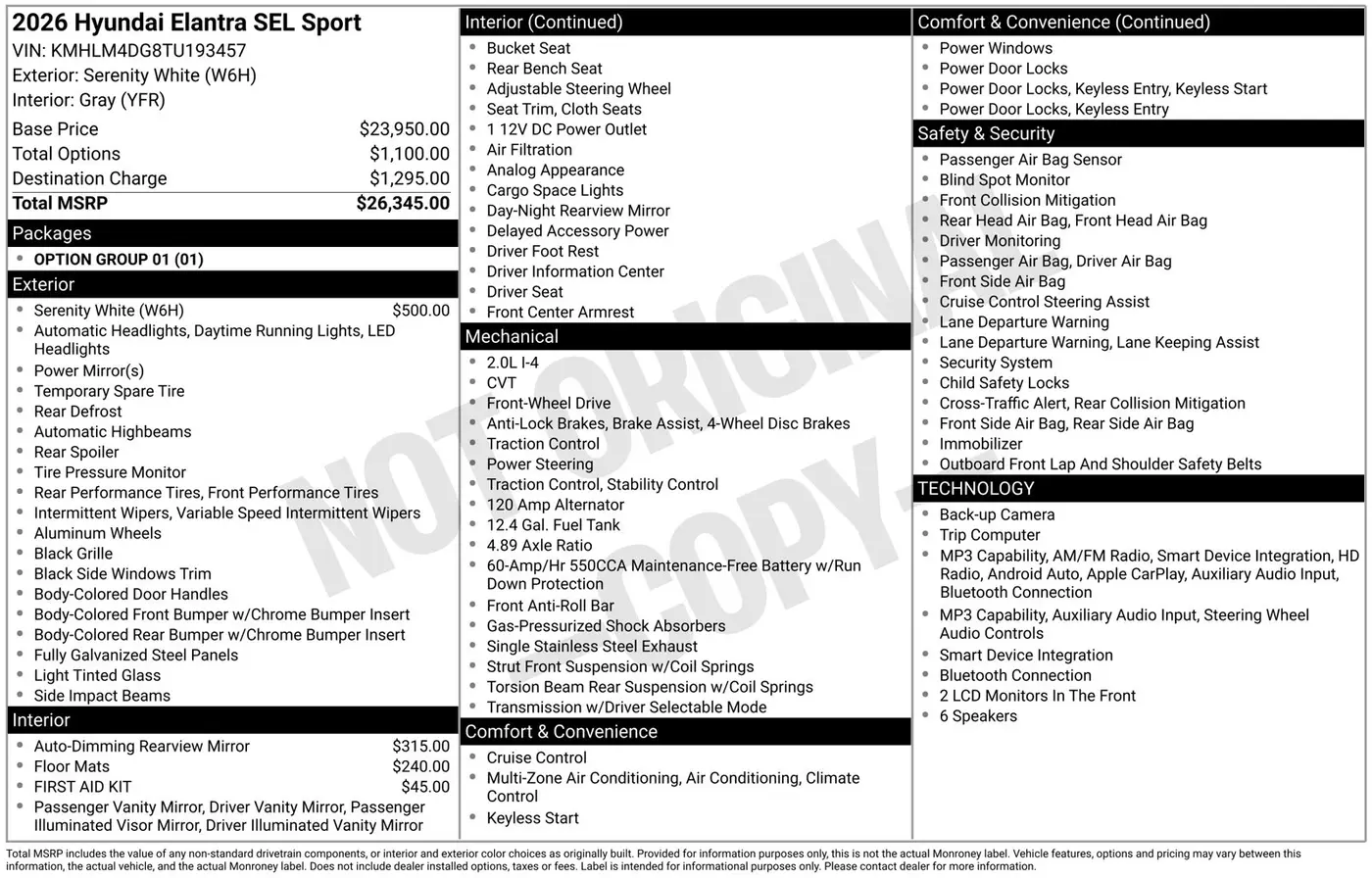 2026 Hyundai Elantra - $21,883