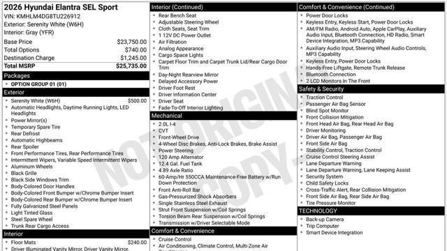 2026 Hyundai ELANTRA SEL Sport