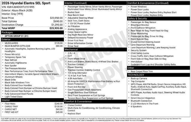 2026 Hyundai Elantra - $22,986