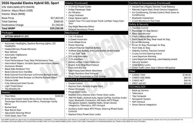 2026 Hyundai Elantra - $26,000