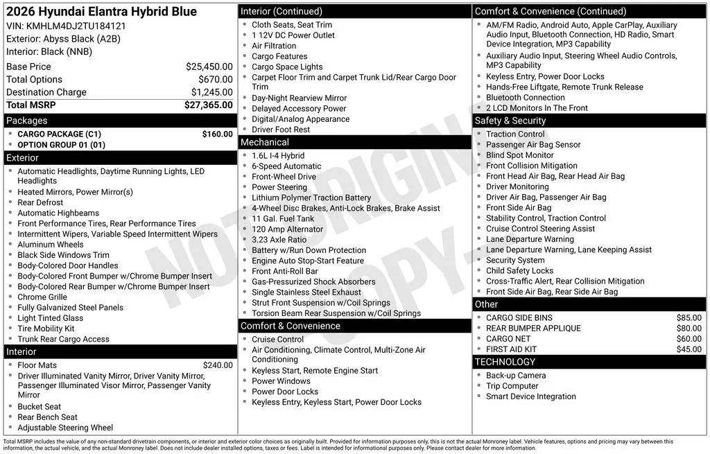 2026 Hyundai Elantra - $26,365