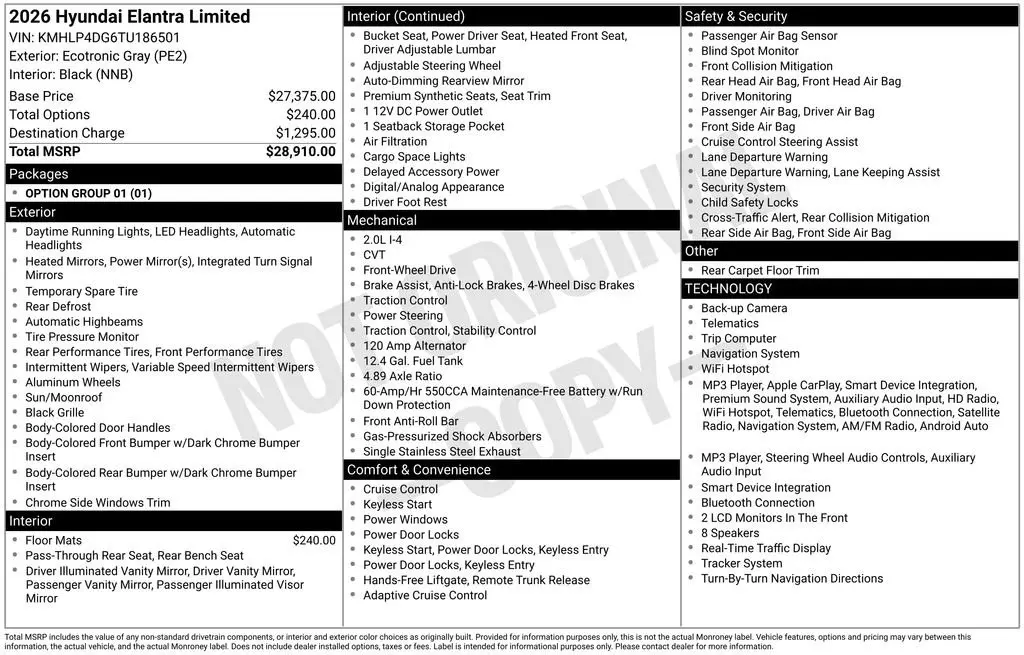 2026 Hyundai Elantra - $25,497