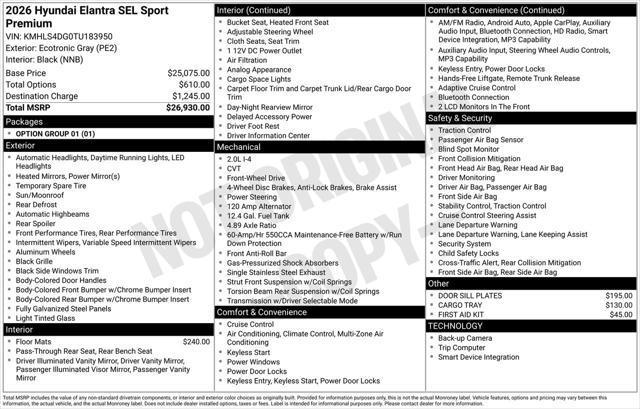 2026 Hyundai Elantra - $25,831