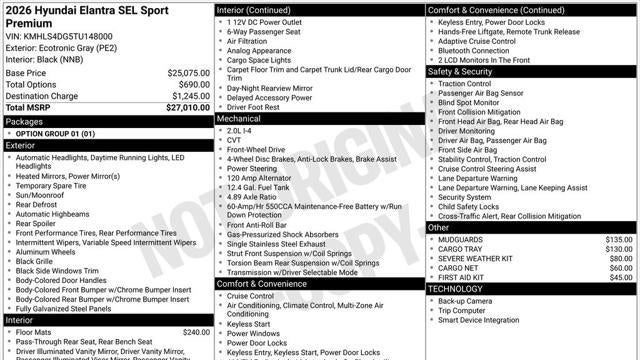 2026 Hyundai ELANTRA SEL Sport Premium