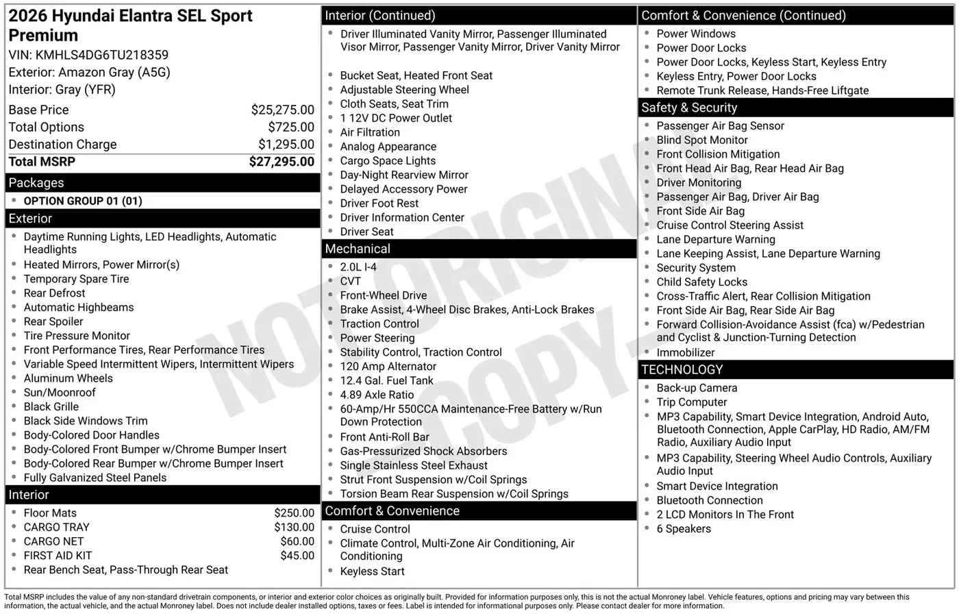 2026 Hyundai Elantra - $22,211