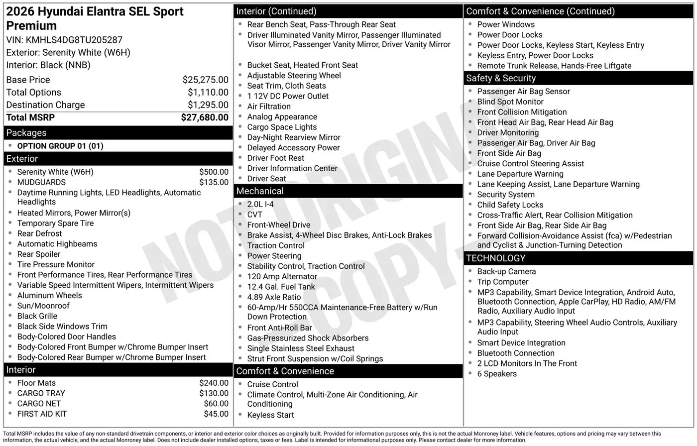 2026 Hyundai Elantra - $22,820