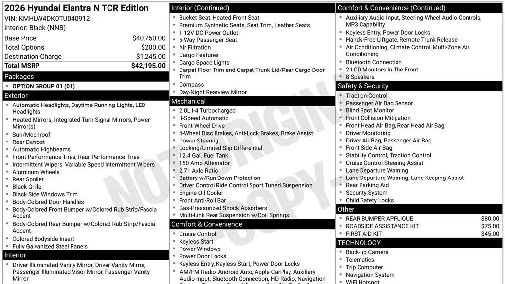 2026 Hyundai ELANTRA N Base