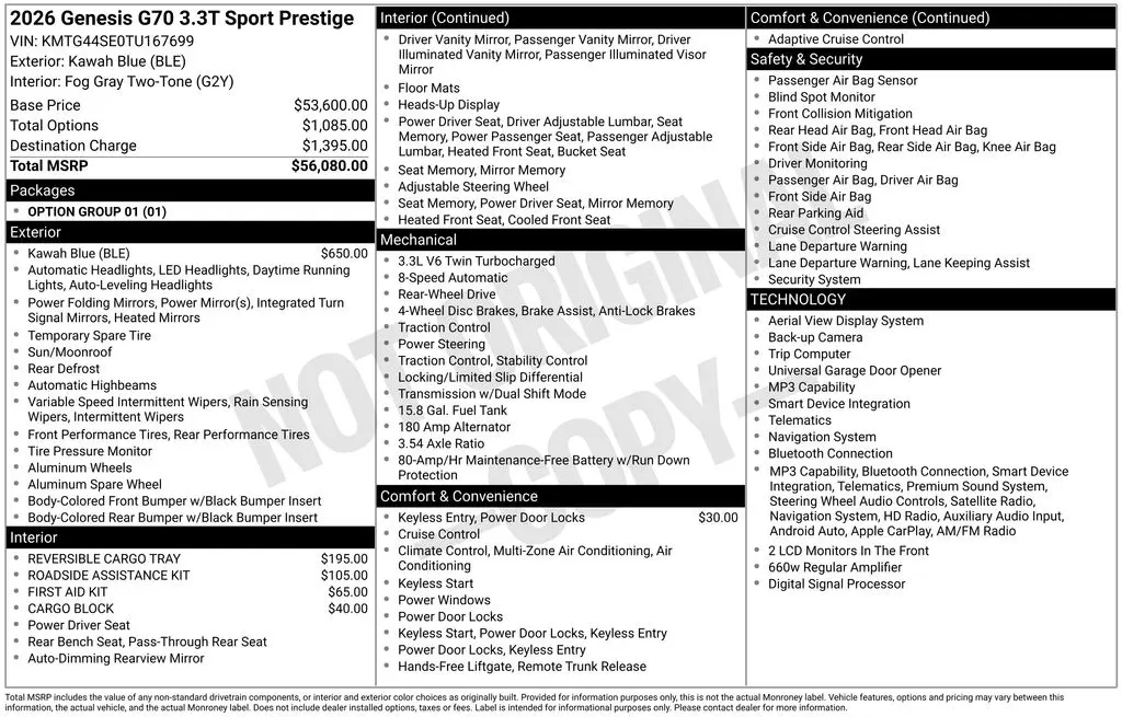 2026 Genesis G70 3.3T Sport Prestige — photo 1 of 1