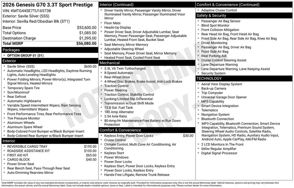 2026 Genesis G70 3.3T Sport Prestige — photo 1 of 12