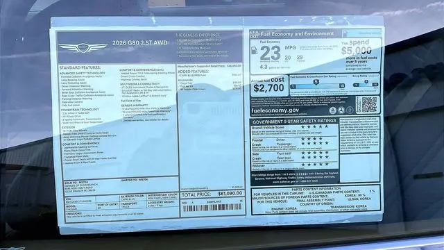2026 Genesis G80 2.5T