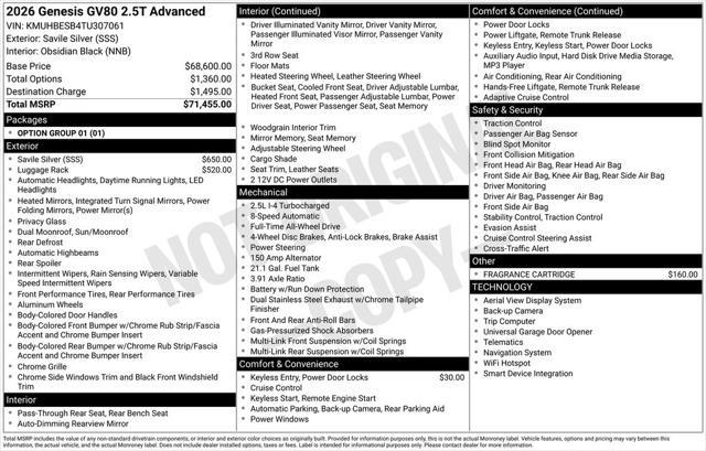 2026 Genesis GV80 - $66,855