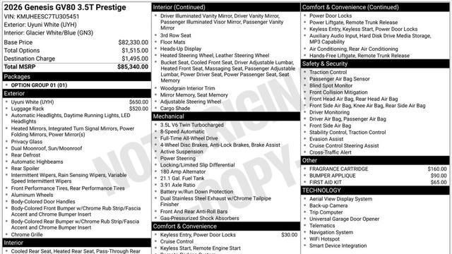 2026 Genesis GV80 3.5T Prestige