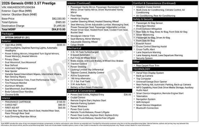 2026 Genesis GV80 - $74,880