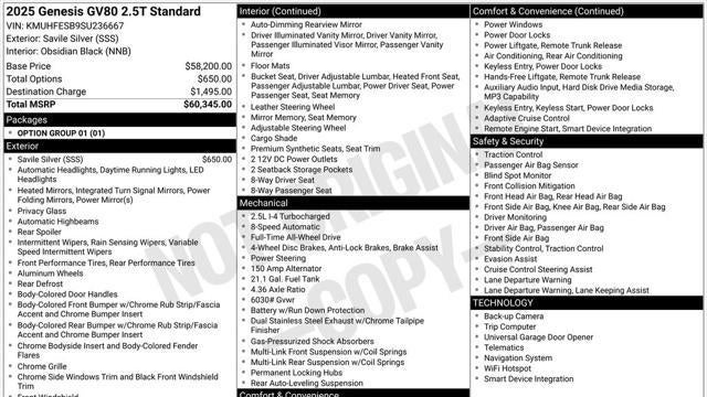 2025 Genesis GV80 2.5T Standard