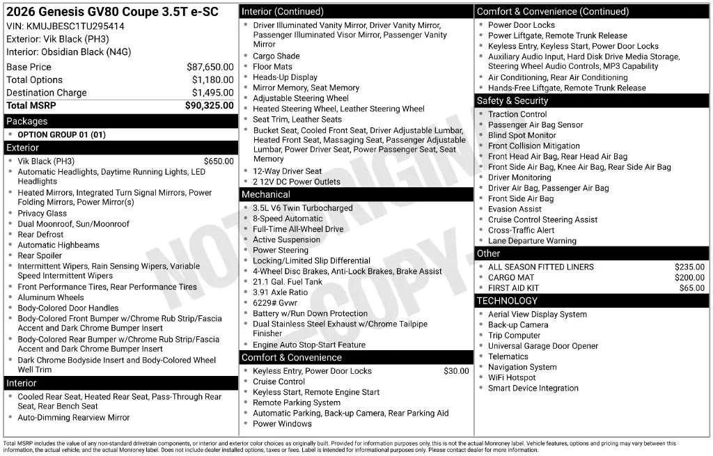 2026 Genesis GV80 - $79,805