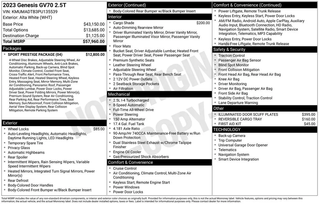 2023 Genesis Gv70 - $36,900