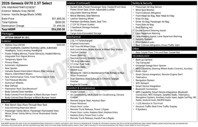 2026 Genesis Gv70 - $47,999