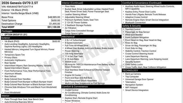 2026 Genesis GV70 2.5T Select