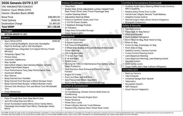 2026 Genesis Gv70 - $42,846