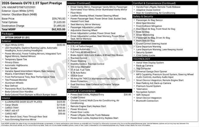 2026 Genesis Gv70 - $54,900