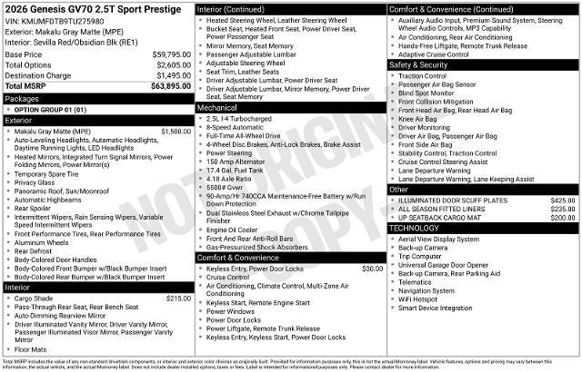 2026 Genesis Gv70 - $54,366