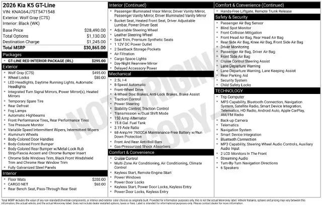 2026 Kia K5 - $29,987