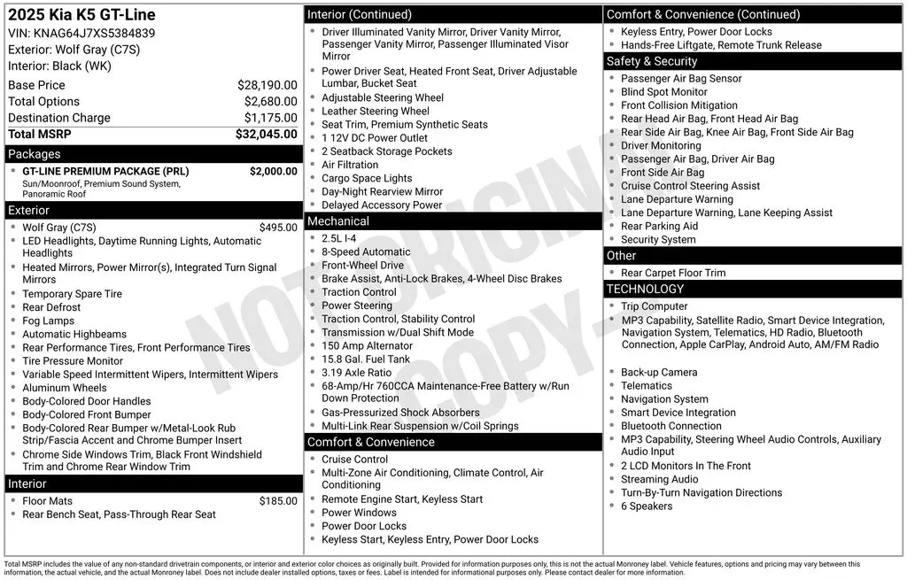 2025 Kia K5 - $26,900