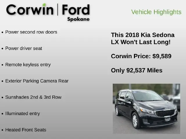 2018 Kia Sedona - $9,589