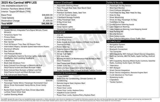 2025 Kia Carnival - $33,895