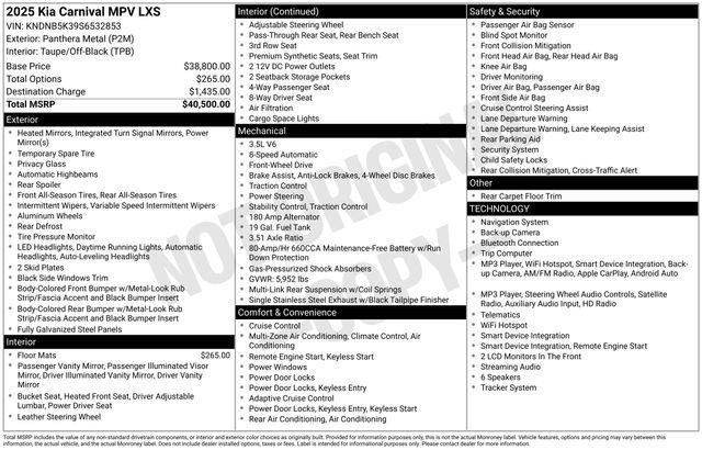 2025 Kia Carnival - $27,979