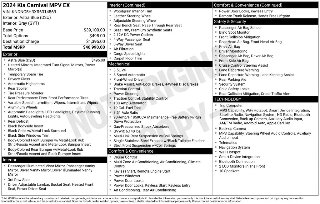 2024 Kia Carnival - $31,994