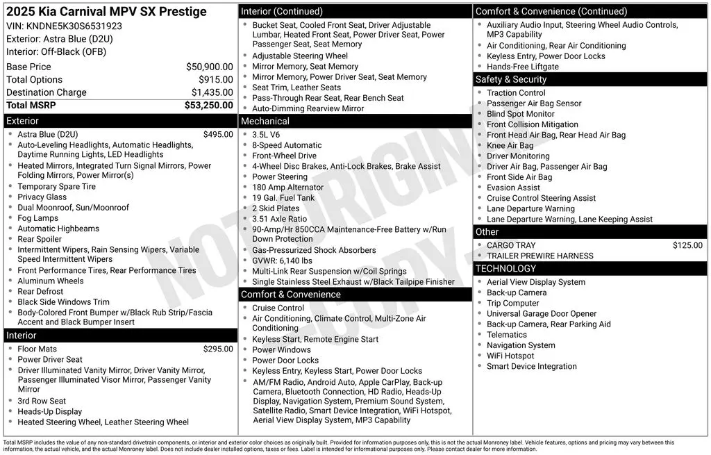 2025 Kia Carnival - $43,991
