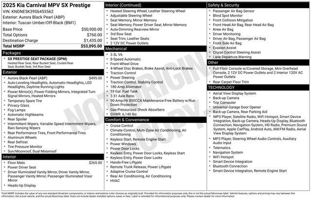 2025 Kia Carnival - $44,995