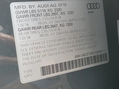 2019 Audi Q3 AWD Quattro Premium 45 Tfsi 4DR SUV