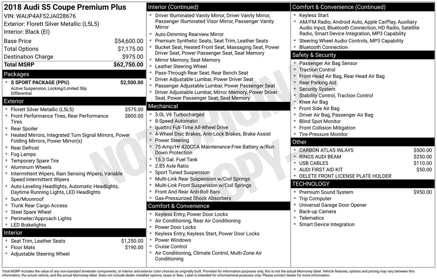 2018 Audi S5 - $22,790