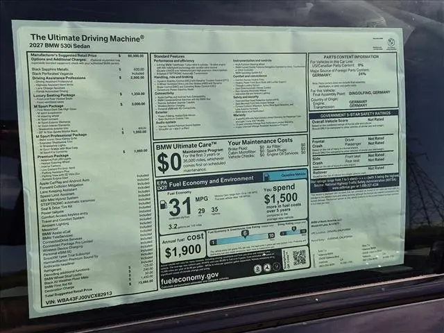 2027 BMW 530i - $74,782