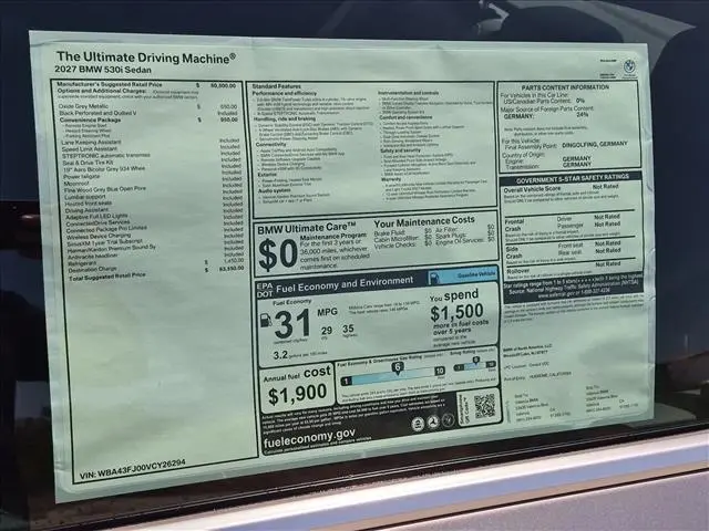 2027 BMW 530i - $63,672