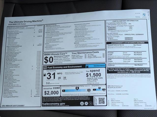 2026 BMW 530i - $70,037