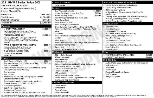 2021 BMW 540i - $26,013