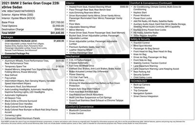 2021 BMW 2 Series AWD 228I Xdrive Gran Coupe 4DR Sedan
