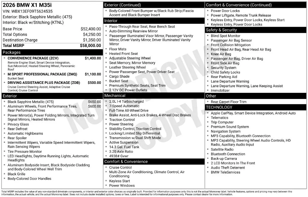2026 BMW X1 - $44,012